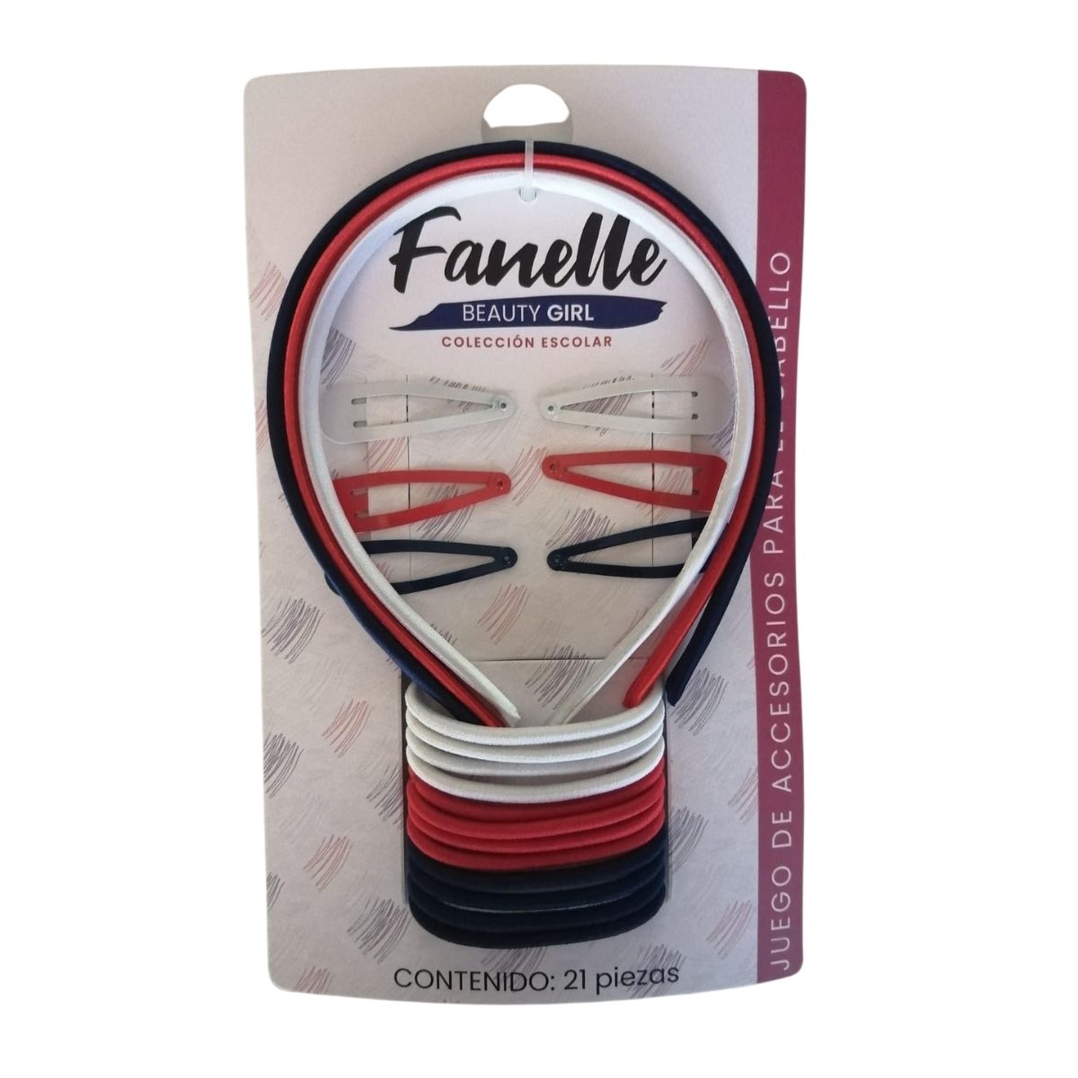 Set de accesorios para cabello 6 tarjetas con 21 piezas diferentes c/u